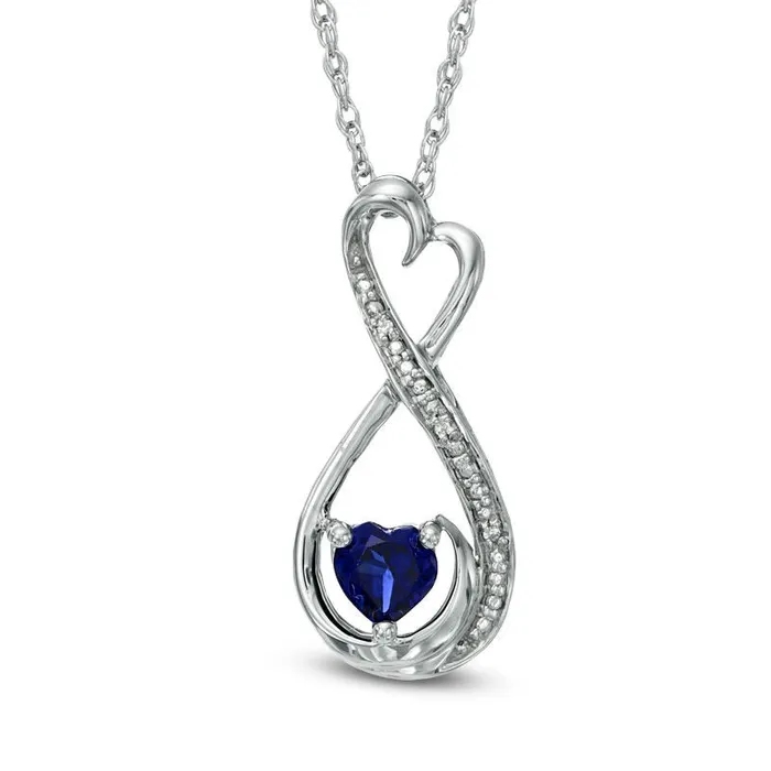Necklaces Goldia 50mm HeartShaped LabCreated Blue Sapphire and Diamond Accent Infinity Heart MOM Pendant in Sterling Silver