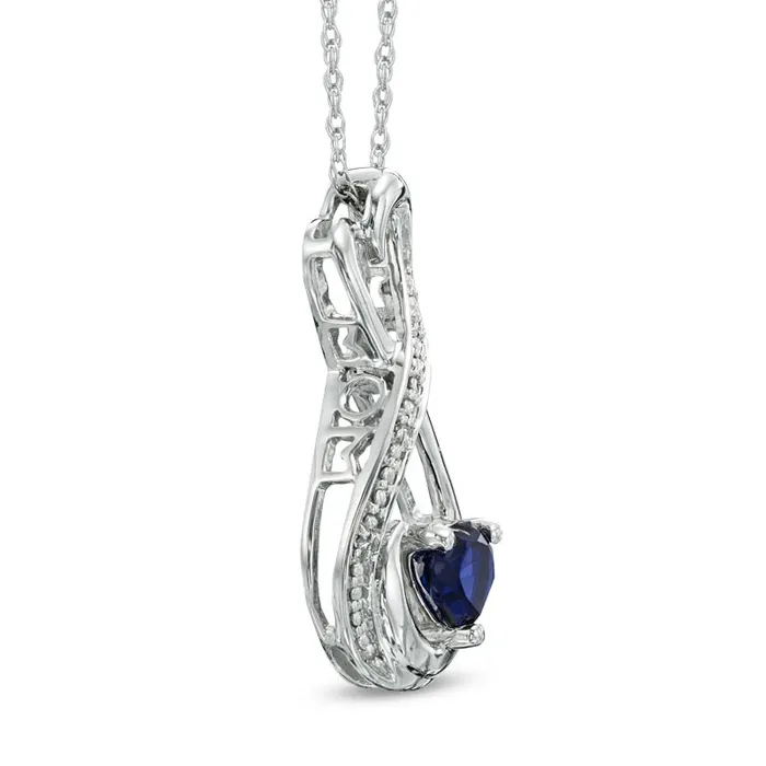 Necklaces Goldia 50mm HeartShaped LabCreated Blue Sapphire and Diamond Accent Infinity Heart MOM Pendant in Sterling Silver