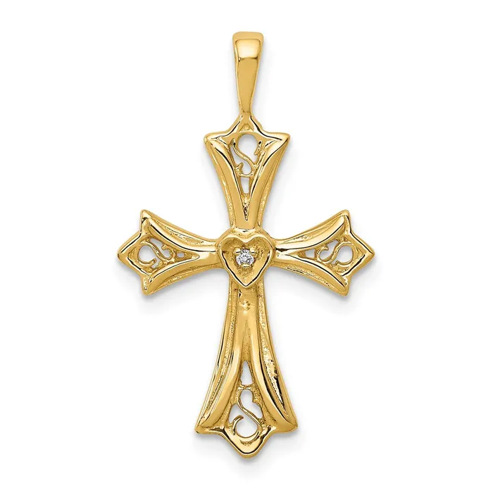 Necklaces Goldia Solid 14k Yellow Gold AA Simulated CZ Cross w Heart Center Pendant