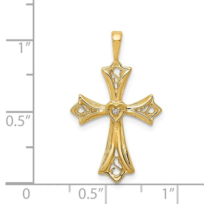 Necklaces Goldia Solid 14k Yellow Gold AA Simulated CZ Cross w Heart Center Pendant Necklaces Goldia Solid 14k Yellow Gold AA Simulated CZ Cross w Heart Center Pendant