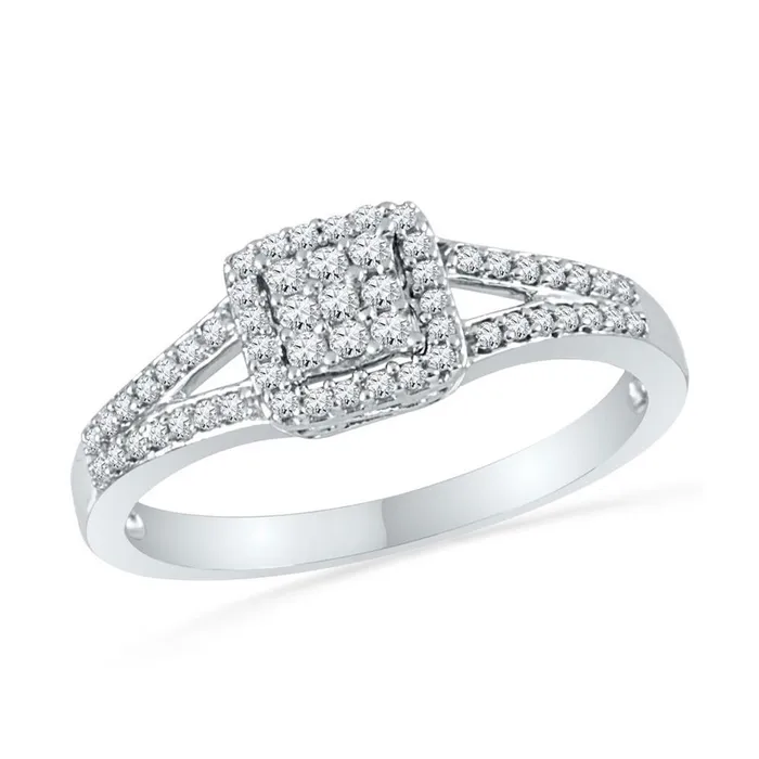 Rings 14k White Gold Round Diamond Square Cluster Splitshank Ring 14 Cttw gndatlanta