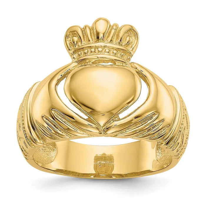 Rings 14K Yellow Gold Polished Domed Claddagh Ring Goldia