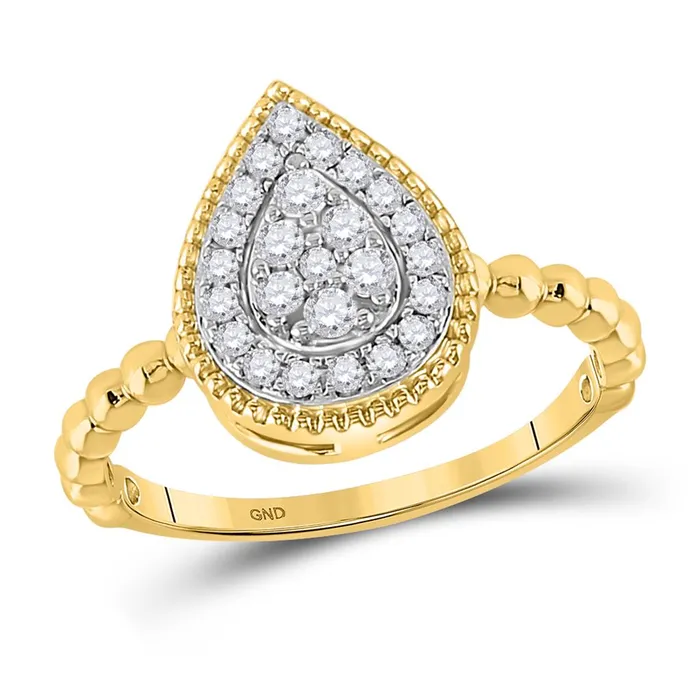 Rings gndatlanta 10k Yellow Gold Round Diamond Teardrop Cluster Ring 13 Cttw
