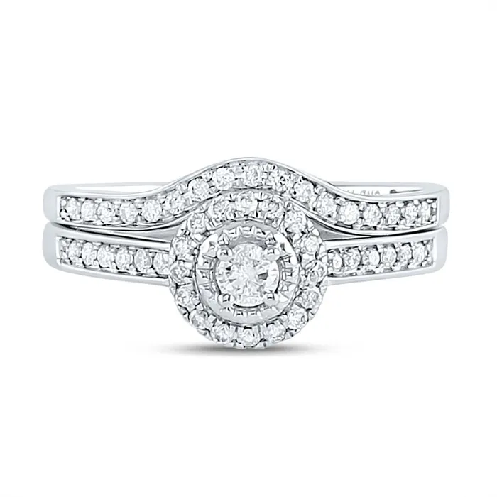Rings gndatlanta 14k White Gold Round Diamond Halo Bridal Wedding Ring Set 13 Cttw