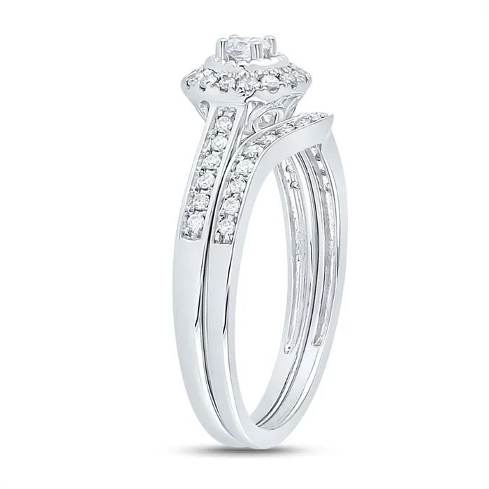 Rings gndatlanta 14k White Gold Round Diamond Halo Bridal Wedding Ring Set 13 Cttw