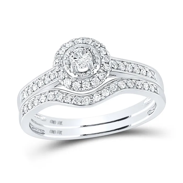 Rings gndatlanta 14k White Gold Round Diamond Halo Bridal Wedding Ring Set 13 Cttw