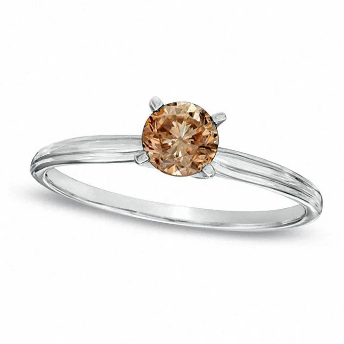 Rings Goldia 025 CT Champagne Natural Clarity Enhanced Diamond Solitaire Engagement Ring in Solid 14K White Gold