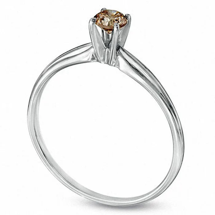 Rings Goldia 025 CT Champagne Natural Clarity Enhanced Diamond Solitaire Engagement Ring in Solid 14K White Gold