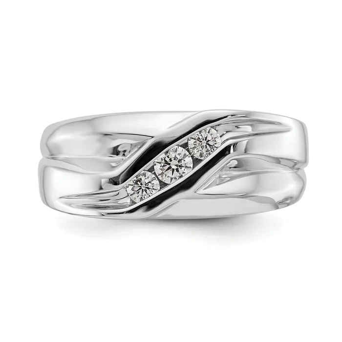 Rings Goldia 034ct CZ Solid Real 14K White Gold Mens Wedding Band Ring