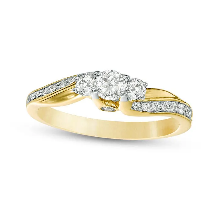 Rings Goldia 050 CT TW Natural Diamond Three Stone Engagement Ring in Solid 10K Yellow Gold Rings Goldia 050 CT TW Natural Diamond Three Stone Engagement Ring in Solid 10K Yellow Gold