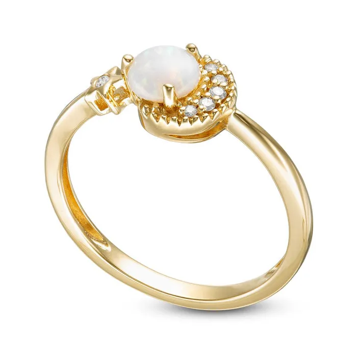 Rings Goldia 50mm Opal and 005 CT TW Natural Diamond Crescent Moon and Star Ring in Solid 10K Yellow Gold Rings Goldia 50mm Opal and 005 CT TW Natural Diamond Crescent Moon and Star Ring in Solid 10K Yellow Gold