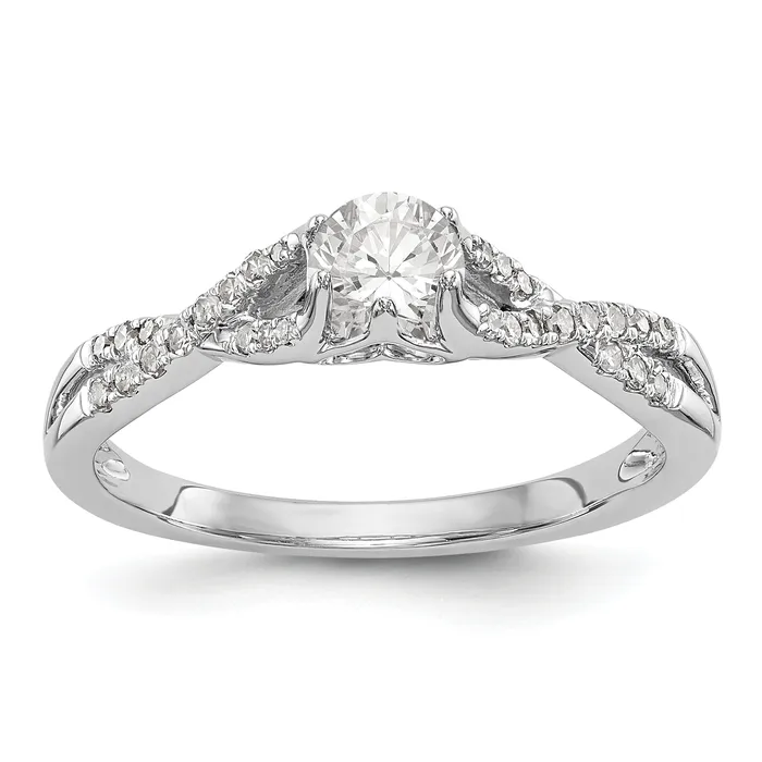 Rings Goldiacom 14k White Gold Diamond Round CZ Criss Cross Engagement Ring
