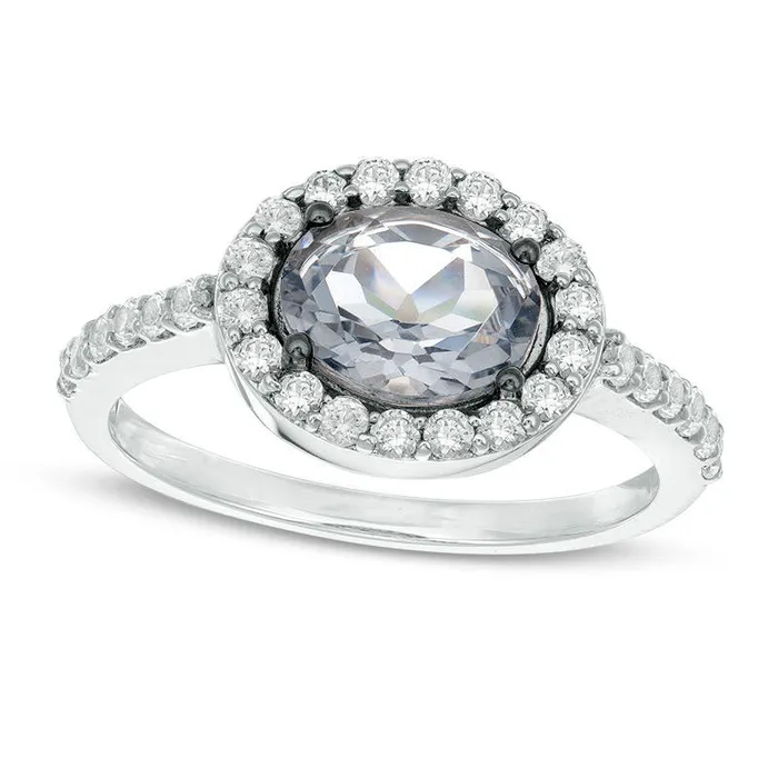 Rings Goldia Sideways Oval LabCreated Grey Spinel and White Sapphire Frame Ring in Sterling Silver