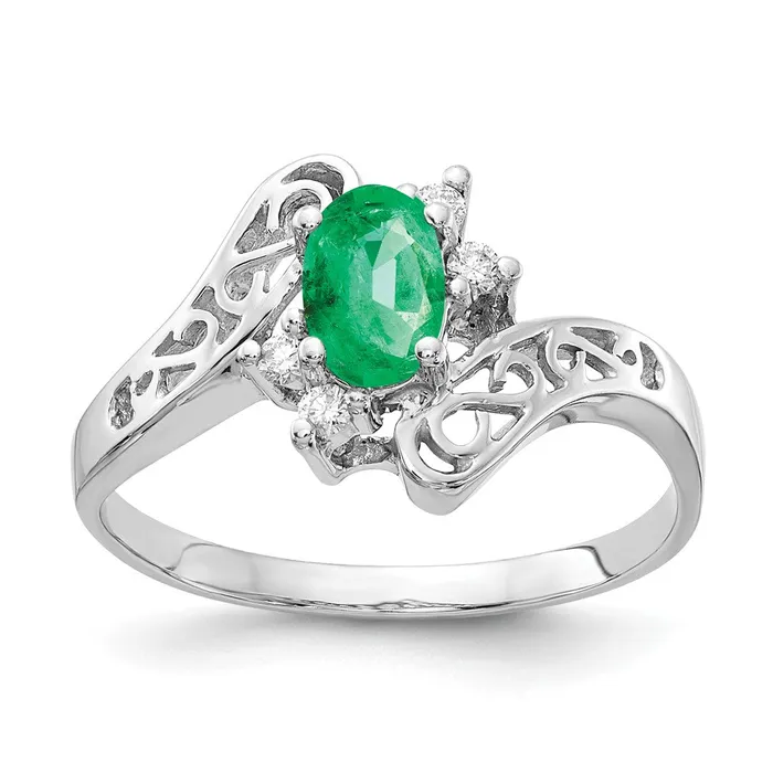 Rings Goldia Solid 14k White Gold 6x4mm Oval Simulated Emerald A CZ Ring