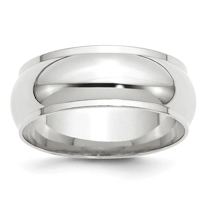Rings Solid 14K White Gold 8mm Half Round with Edge MensWomens Wedding Band Ring Size 5 Goldia