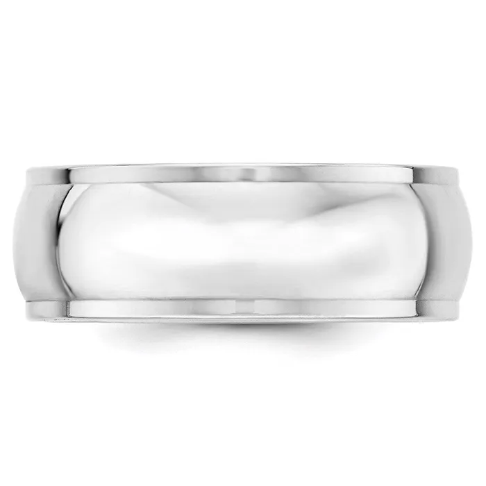 Rings Solid 14K White Gold 8mm Half Round with Edge MensWomens Wedding Band Ring Size 5 Goldia