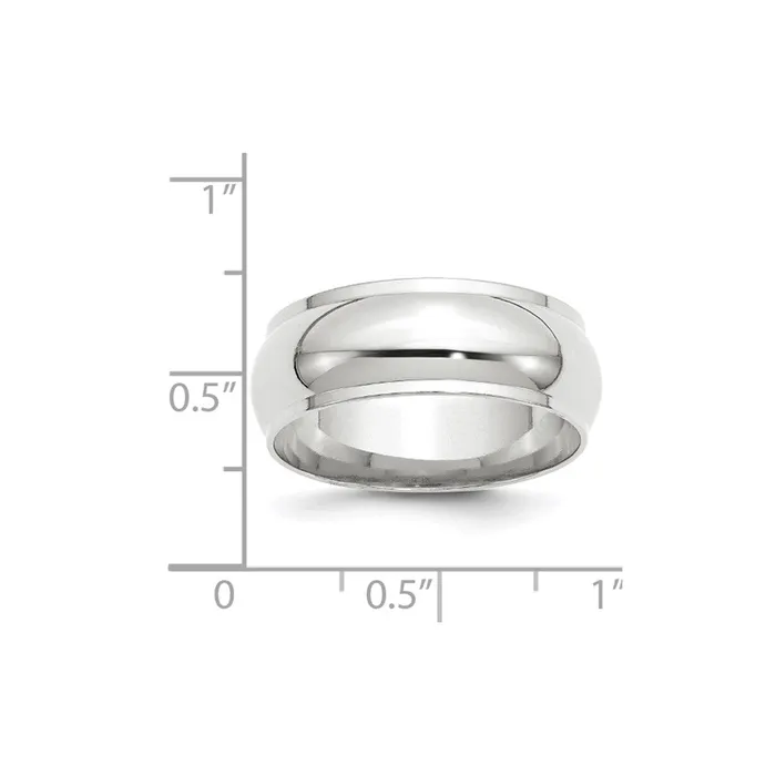 Rings Solid 14K White Gold 8mm Half Round with Edge MensWomens Wedding Band Ring Size 5 Goldia