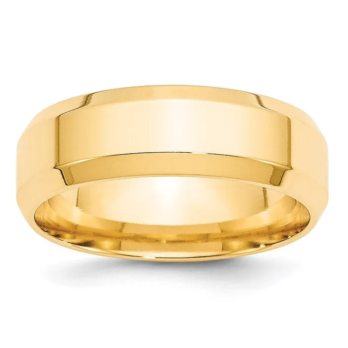 Rings Solid 14K Yellow Gold 7mm Bevel Edge Comfort Fit MensWomens Wedding Band Ring Size 65 Goldia
