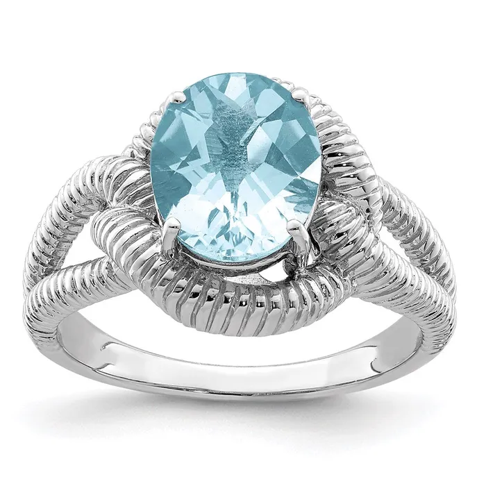 Rings Sterling Silver Rhodium CheckerCut Sky Blue Topaz Ring Goldia