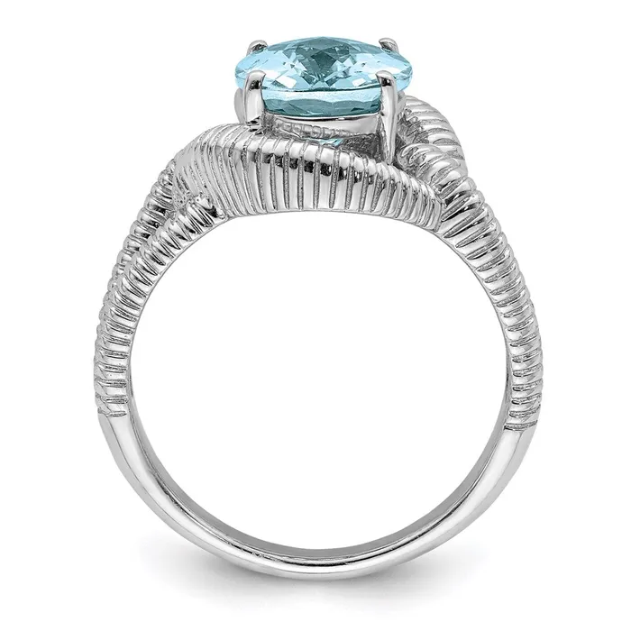 Rings Sterling Silver Rhodium CheckerCut Sky Blue Topaz Ring Goldia