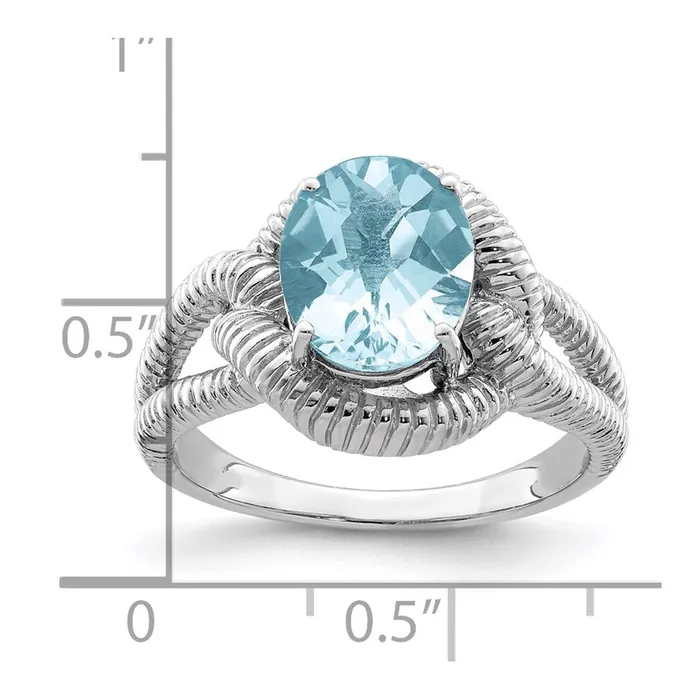 Rings Sterling Silver Rhodium CheckerCut Sky Blue Topaz Ring Goldia