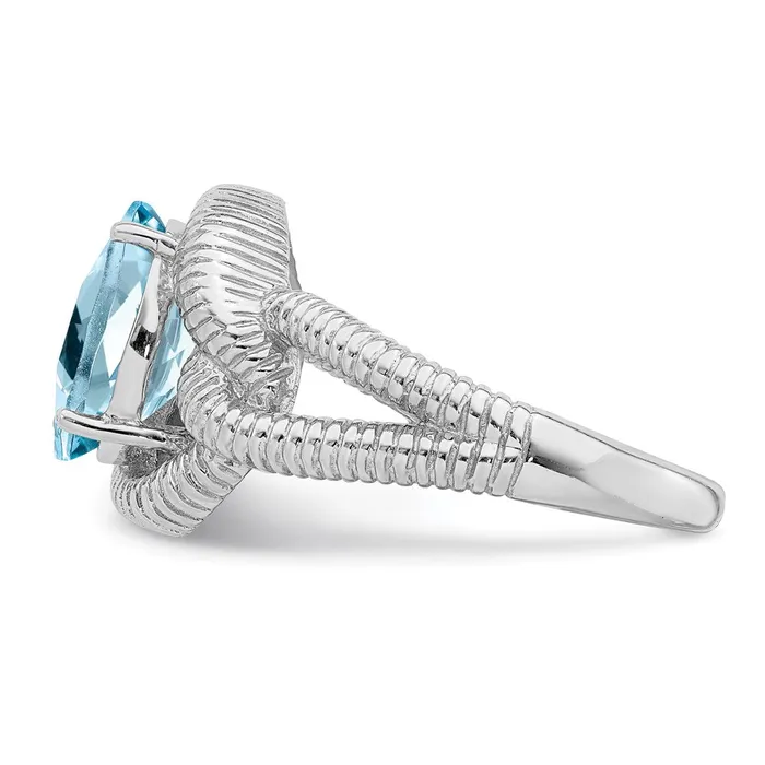 Rings Sterling Silver Rhodium CheckerCut Sky Blue Topaz Ring Goldia