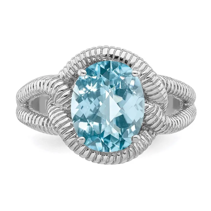 Rings Sterling Silver Rhodium CheckerCut Sky Blue Topaz Ring Goldia