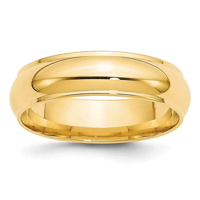 Solid 10K Yellow Gold 6mm Half Round with Edge MensWomens Wedding Band Ring Size 5 Goldia Rings