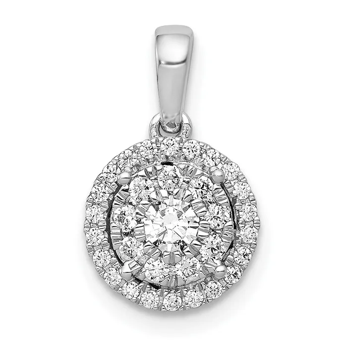 Solid 14k White Gold 13ct Simulated CZ Round Halo Cluster Pendant Goldia Necklaces