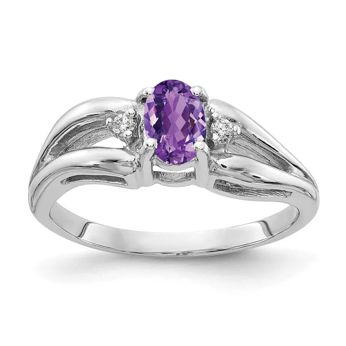 Solid 14k White Gold 6x4mm Oval Simulated Amethyst A CZ Ring Goldia Rings