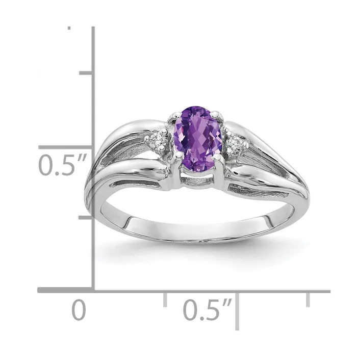Solid 14k White Gold 6x4mm Oval Simulated Amethyst A CZ Ring Goldia Rings