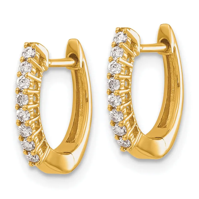 Solid 14k Yellow Gold Polished Simulated CZ Hinged Hoop Earrings Goldia Earrings