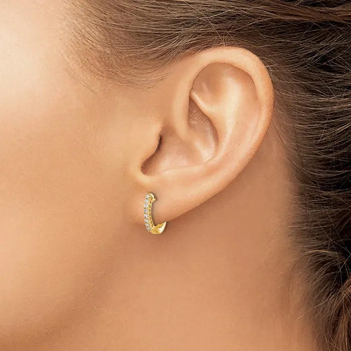 Solid 14k Yellow Gold Polished Simulated CZ Hinged Hoop Earrings Goldia Earrings