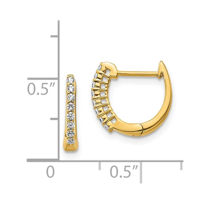 Solid 14k Yellow Gold Polished Simulated CZ Hinged Hoop Earrings Goldia Earrings