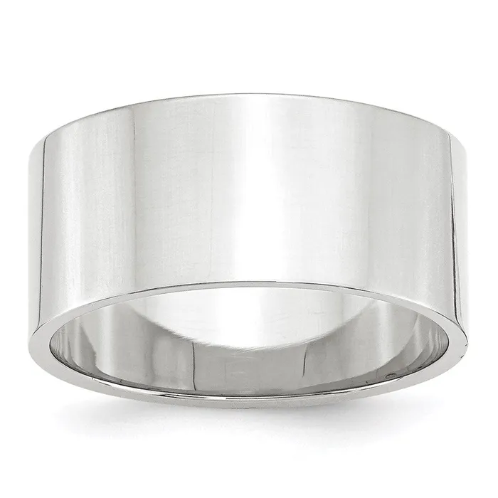 Solid 18K White Gold 10mm Light Weight Flat MensWomens Wedding Band Ring Size 8 Goldia Rings