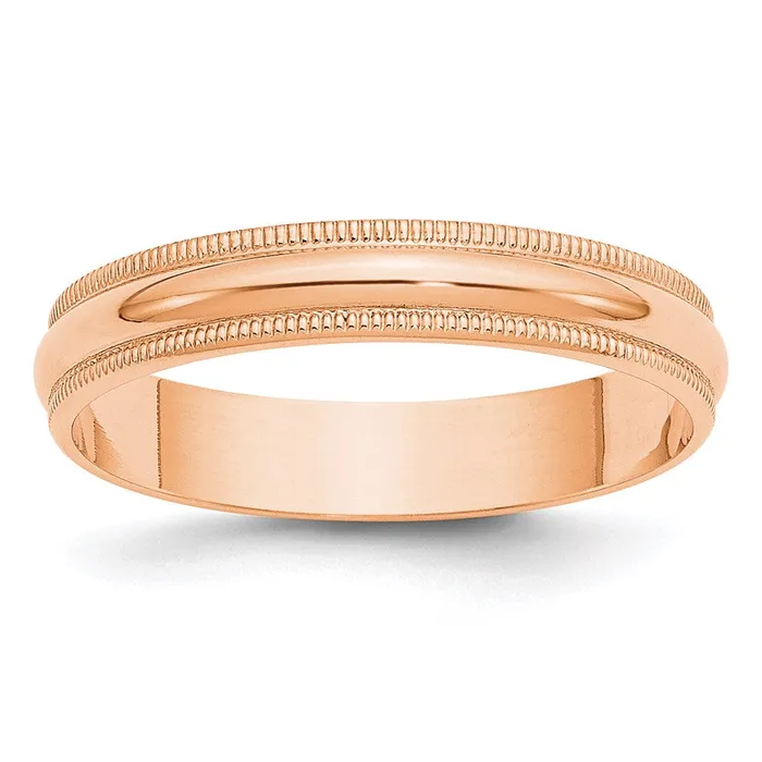 Solid 18K Yellow Gold Rose Gold 4mm Light Weight Milgrain Half Round MensWomens Wedding Band Ring Size 135 Goldia Rings