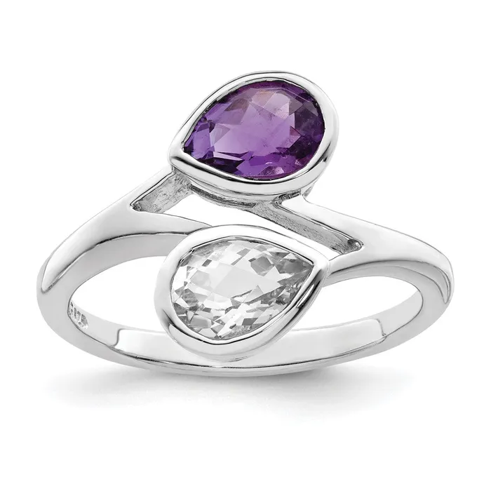 Sterling Silver Rhodiumplated Pear Shape Amethyst u0026 White Topaz Ring Goldia Rings Sterling Silver Rhodiumplated Pear Shape Amethyst u0026 White Topaz Ring Goldia Rings