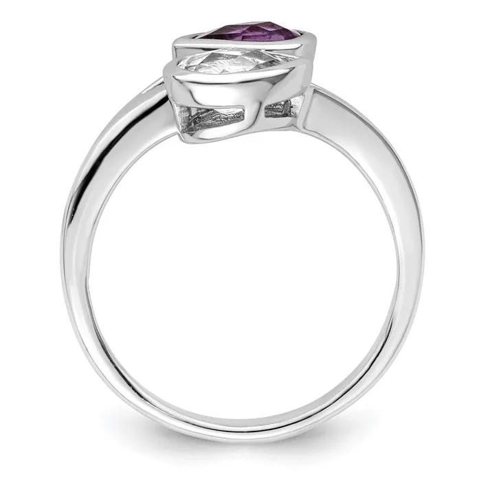 Sterling Silver Rhodiumplated Pear Shape Amethyst u0026 White Topaz Ring Goldia Rings