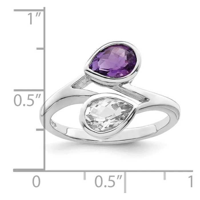Sterling Silver Rhodiumplated Pear Shape Amethyst u0026 White Topaz Ring Goldia Rings