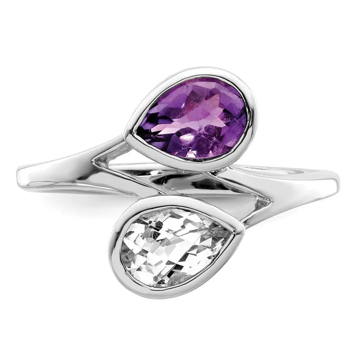Sterling Silver Rhodiumplated Pear Shape Amethyst u0026 White Topaz Ring Goldia Rings