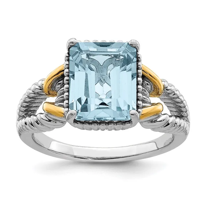 Sterling Silver Rhodium w Flash Goldplate Sky Blue Topaz Ring Goldia Rings