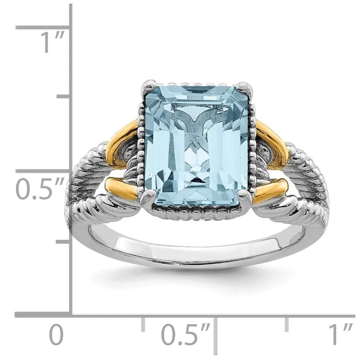 Sterling Silver Rhodium w Flash Goldplate Sky Blue Topaz Ring Goldia Rings