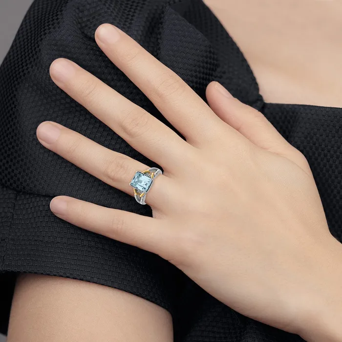 Sterling Silver Rhodium w Flash Goldplate Sky Blue Topaz Ring Goldia Rings