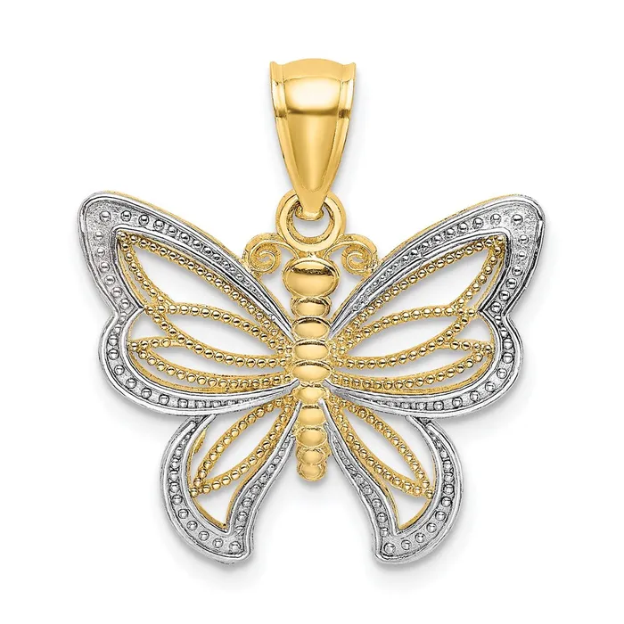 10K wRhodium Butterfly W White Gold Beaded Wings Charm TreasureFineJewelers Charm Necklaces 10K wRhodium Butterfly W White Gold Beaded Wings Charm TreasureFineJewelers Charm Necklaces