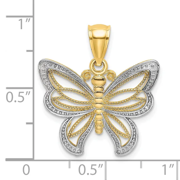 10K wRhodium Butterfly W White Gold Beaded Wings Charm TreasureFineJewelers Charm Necklaces
