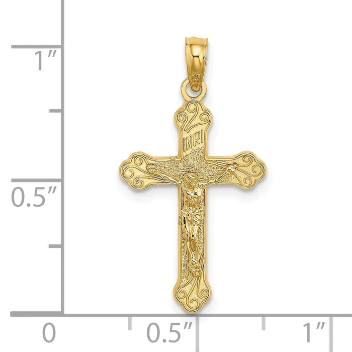 14K Inri Crucifix W Scroll Tips Charm TreasureFineJewelers Charm Necklaces