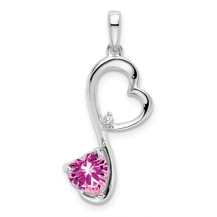 14k White Gold Created Pink Sapphire and Diamond Heart Pendant TreasureFineJewelers Necklaces 14k White Gold Created Pink Sapphire and Diamond Heart Pendant TreasureFineJewelers Necklaces