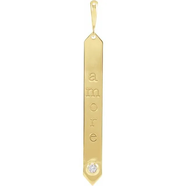 14K Yellow Gold 03 CTW Natural Diamond Engravable Bar Pendant TreasureFineJewelers Necklaces