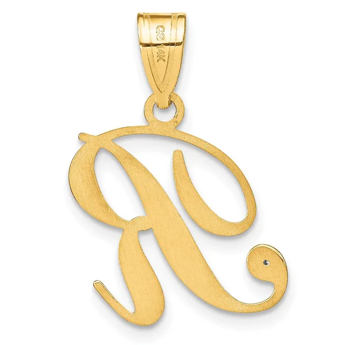 14k Yellow Gold Script Letter R Initial Pendant with Diamond TreasureFineJewelers Necklaces