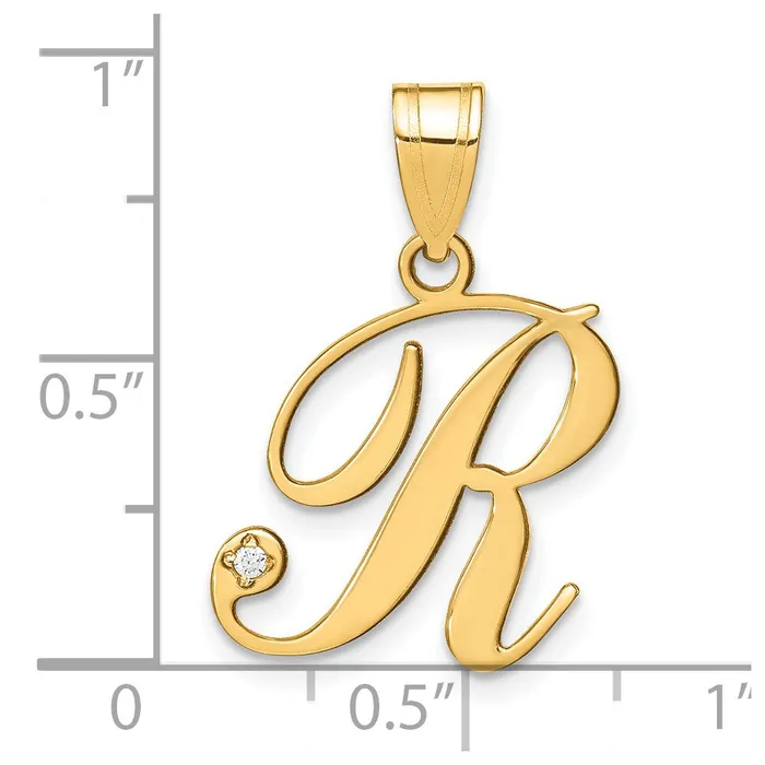 14k Yellow Gold Script Letter R Initial Pendant with Diamond TreasureFineJewelers Necklaces